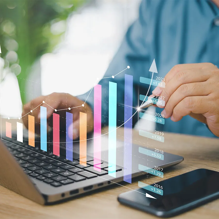 Client using laptop to view financial dashboard